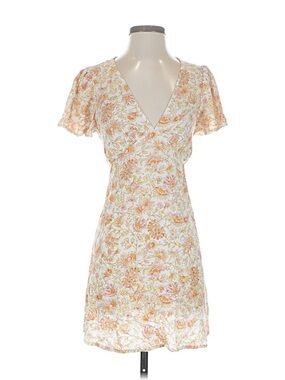 Billabong White Floral V-Neck Mini Dress with Peach Accents